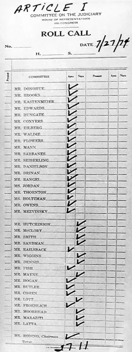 Framed Print : House Judiciary Committee impeachment vote the tally sheet