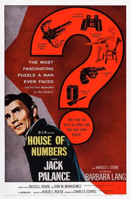 Framed Print : HOUSE OF NUMBERS, US poster art, Jack Palance, 1957 Framed Print : HOUSE OF NUMBERS, US poster art, Jack Palance, 1957