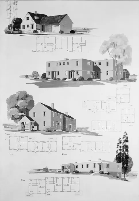 Framed Print : House plans for resettlement project built under the umbrella of the Federal Emergency Relief Act, of May 12, 1933