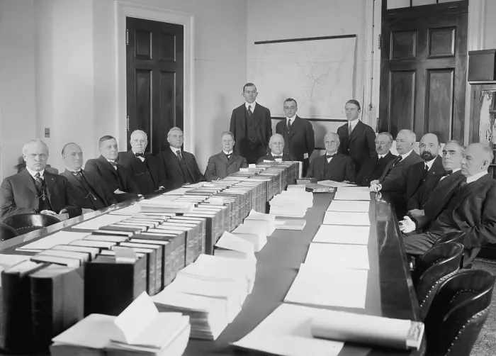 Framed Print : House Rules Committee, convening in Jan. 1917 during the 65th United States Congress. House Speaker, Champ Clark sets in center right at the end of the table (BSLOC_2017_2_153)