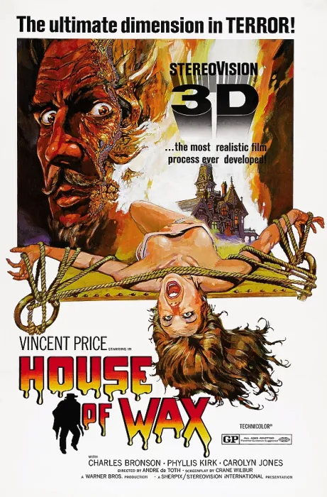 Framed Print : HOUSE OF WAX, top left: Vincent Price on 1980s re-issue foreign poster art, 1953 Framed Print : HOUSE OF WAX, top left: Vincent Price on 1980s re-issue foreign poster art, 1953