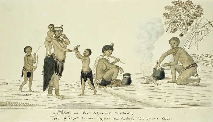 Framed Print : Household of San around the Cooking Pot, by Robert Jacob Gordon, 1777-86, Scottish drawing, watercolor, ink, on paper