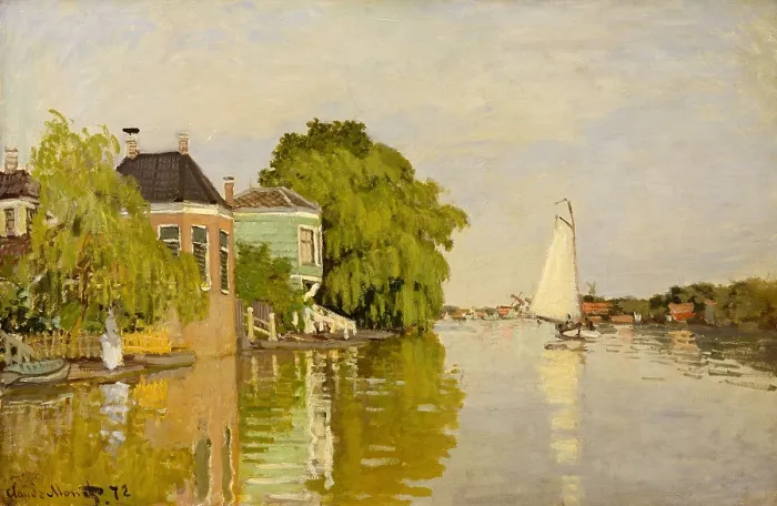 Framed Print : Houses on the Achterzaan, by Claude Monet, 1871, French impressionist painting, oil on canvas