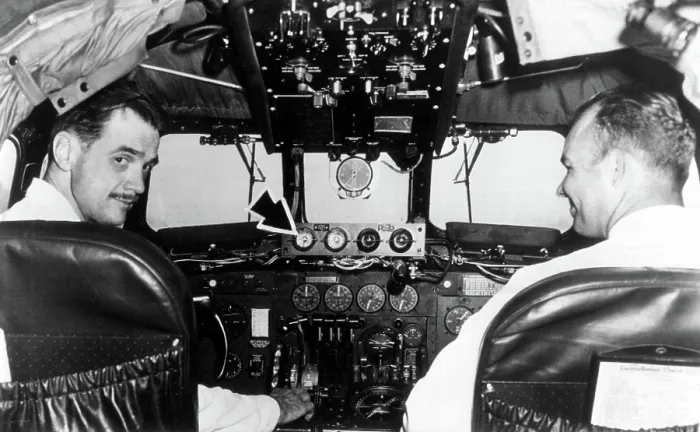 Framed Print : HOWARD HUGHES, flying the first radar-equipped passenger plane. c. 1940's. Courtesy: CSU Archives  /  Everett Collection