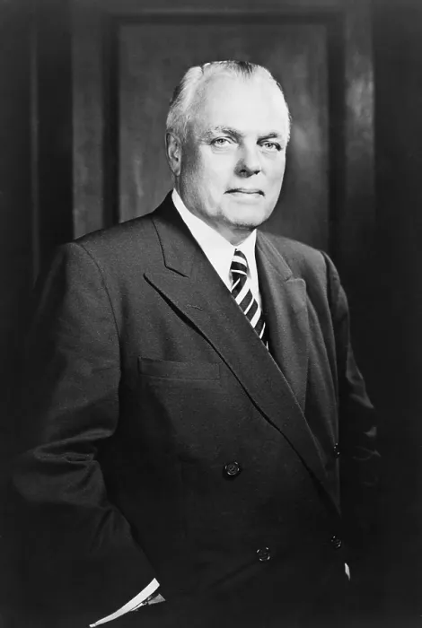 Framed Print : Howard Johnson, founder of an American chain of restaurants and motels. 1956 portrait by Fabian Bachrach. He started with a small soda shop in Quincy, Mass. In 1925