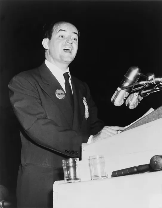 Framed Print : Hubert Humphrey (1911-1978), making his historic speech in defense of civil rights for African Americans at the Democratic National Convention at Philadelphia, July 14, 1948 Framed Print : Hubert Humphrey (1911-1978), making his historic speech in defense of civil rights for African Americans at the Democratic National Convention at Philadelphia, July 14, 1948