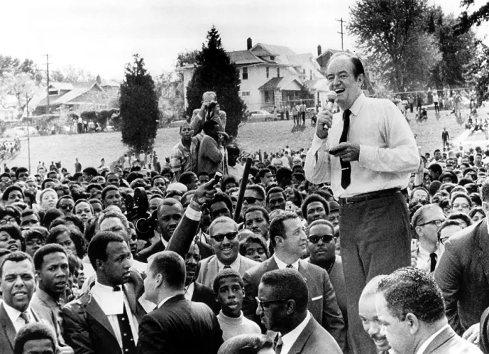 Framed Print : Hubert Humphrey campaigns for Presidency, Kansas City, MO, 10 / 15 / 68.. Courtesy: CSU Archives  /  Everett Collection