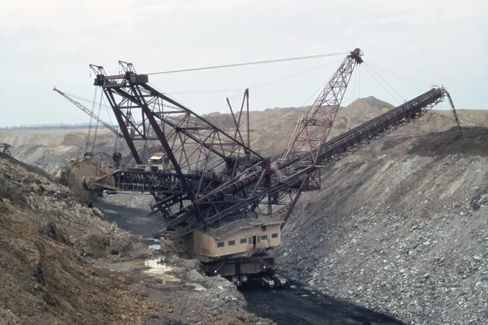 Framed Print : Huge strip mining machinery consuming the land near Dunfermline Illinois. Ca. 1973-75 Framed Print : Huge strip mining machinery consuming the land near Dunfermline Illinois. Ca. 1973-75