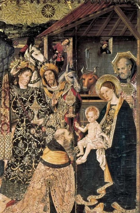 Framed Print : HUGUET, Jaume (1415-1492). Epiphany. 1465. School of Catalonia. Gothic art. Oil on wood. SPAIN. Barcelona. Barcelona City History Museum. Proc: SPAIN. Barcelona. Chapel of St