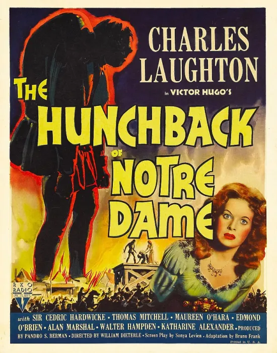 Framed Print : THE HUNCHBACK OF NOTRE DAME, right: Maureen O'Hara on window card, 1939