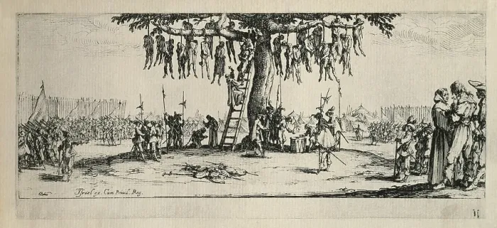 Framed Print : The Hung. Table 11. Illustration from 'The miseries of war', 1633, series based on the Thirty Years War. Engraving Framed Print : The Hung. Table 11. Illustration from 'The miseries of war', 1633, series based on the Thirty Years War. Engraving