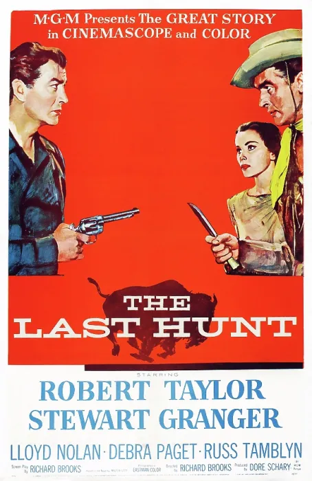 Framed Print : THE LAST HUNT, US poster art, from left: Robert Taylor, Debra Paget, Stewart Granger, 1956