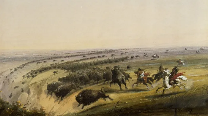 Framed Print : HUNTING BUFFALO, 1858-60, by Alfred Jacob Miller, watercolor painting
