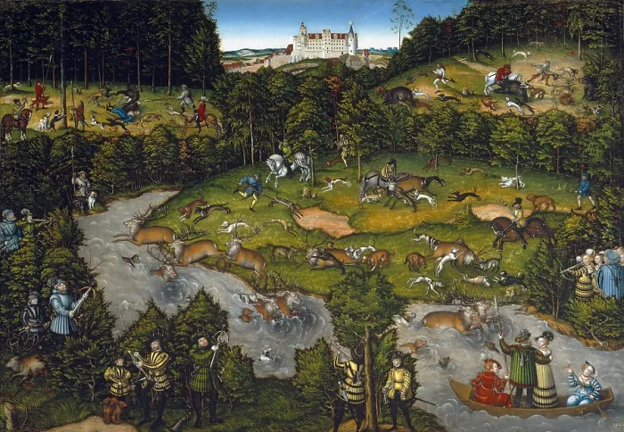 Framed Print : Hunting near Hartenfels Castle, 1540, by Lucas Cranach, 1472-1553, German, Northern Renaissance, Oil on wood Framed Print : Hunting near Hartenfels Castle, 1540, by Lucas Cranach, 1472-1553, German, Northern Renaissance, Oil on wood