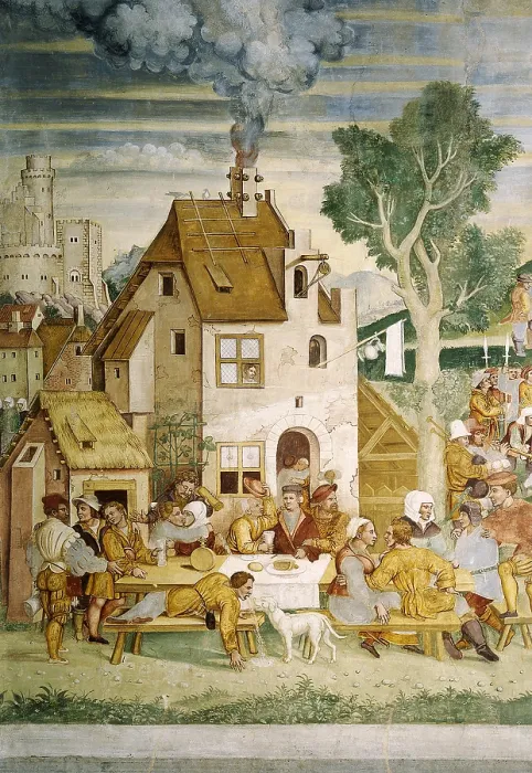 Framed Print : Hunting scenes, by Lombard Anonymous Artist, 1550 - 1599 about, 16th Century, Fresco, - Italy, Lombardy, Varese, Varese, Collegio De Filippi. Detail Framed Print : Hunting scenes, by Lombard Anonymous Artist, 1550 - 1599 about, 16th Century, Fresco, - Italy, Lombardy, Varese, Varese, Collegio De Filippi. Detail