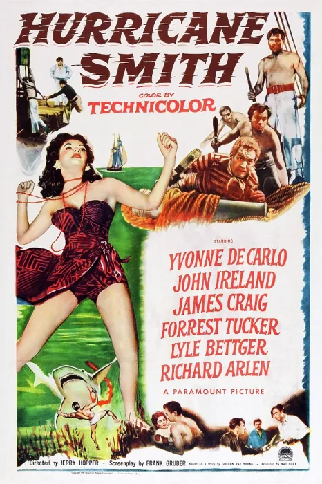 Framed Print : HURRICANE SMITH, US poster art, left: Yvonne DeCarlo; top right, from left: Forrest Tucker, John Ireland, Richard Arlen, 1952 Framed Print : HURRICANE SMITH, US poster art, left: Yvonne DeCarlo; top right, from left: Forrest Tucker, John Ireland, Richard Arlen, 1952