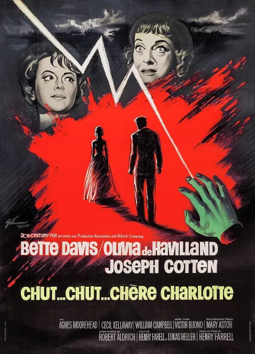 Framed Print : HUSH... HUSH, SWEET CHARLOTTE, (aka CHUT...CHUT...CHERE CHARLOTTE) l-r: Olivia de Havilland, Bette Davis on French poster art, 1964