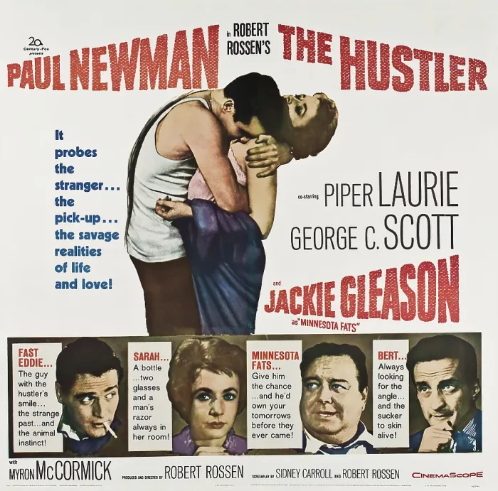Framed Print : THE HUSTLER, US poster, top from left: Paul Newman, Piper Laurie, bottom from left: Paul Newman, Piper Laurie, Jackie Gleason, George C