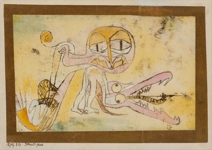 Framed Print : THE HYPOCRITES, by Paul Klee, 1919, Swiss drawing, watercolor and ink on paper. Line drawing of grotesque and distorted humanoid figures (BSLOC_2017_7_34)