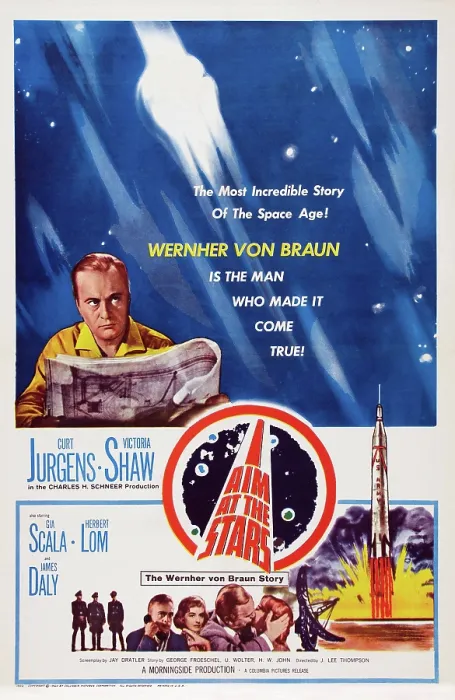 Framed Print : I AIM AT THE STARS, US poster art, top left: Curd Jurgens; bottom left: Herbert Lom, bottom second left: Gia Scala, 1960
