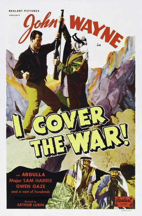 Framed Print : I COVER THE WAR, top left: John Wayne in 1940s reissue poster, 1937