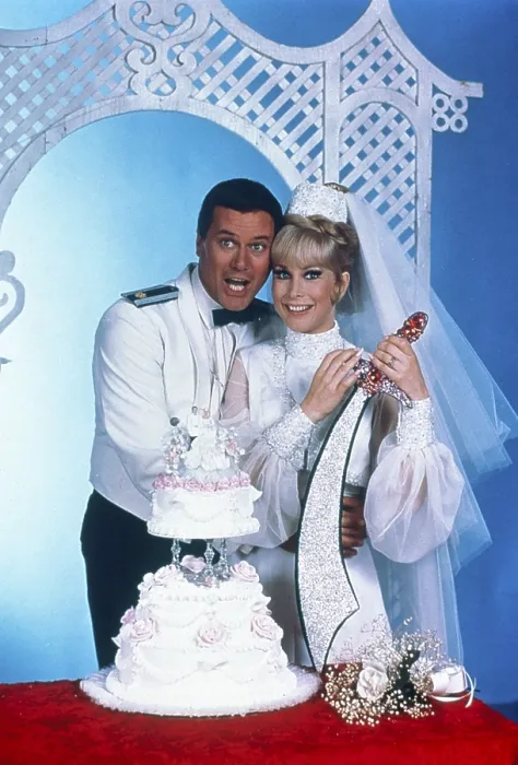 Framed Print : I DREAM OF JEANNIE, from left: Larry Hagman, Barbara Eden, 1965-1970