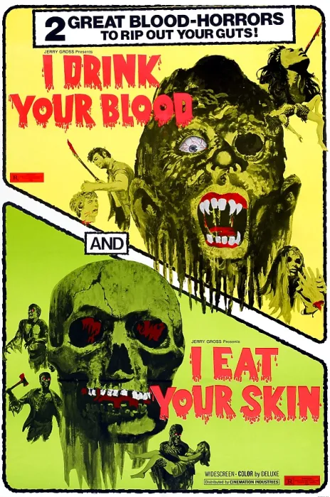 Framed Print : I DRINK YOUR BLOOD, and I EAT YOUR SKIN, double feature poster, 1970, 1964 Framed Print : I DRINK YOUR BLOOD, and I EAT YOUR SKIN, double feature poster, 1970, 1964