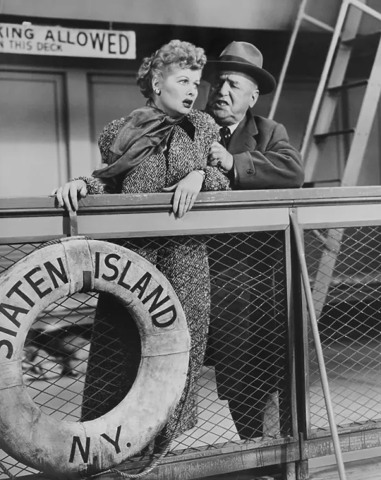 Framed Print : I LOVE LUCY, from left; Lucille Ball, William Frawley, Staten Island Ferry, (Season 5, ep. 512, aired Jan. 2 1956 ), 1951-57