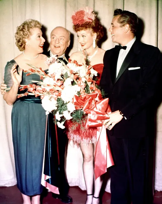 Framed Print : I LOVE LUCY, from left, Vivan Vance, William Frawley, Lucille Ball, Desi Armaz, Ethel's Hometown, season 4, episode 15, aired January 31, 1955