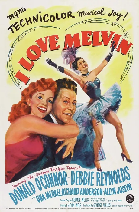 Framed Print : I LOVE MELVIN, US poster art, l-r: Debbie Reynolds, Donald O'Connor, Debbie Reynolds, 1953 Framed Print : I LOVE MELVIN, US poster art, l-r: Debbie Reynolds, Donald O'Connor, Debbie Reynolds, 1953