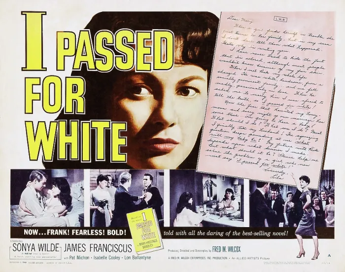 Framed Print : I PASSED FOR WHITE, top: Sonya Wilde, bottom l-r: James Franciscus, Sonya Wilde on title card, 1960