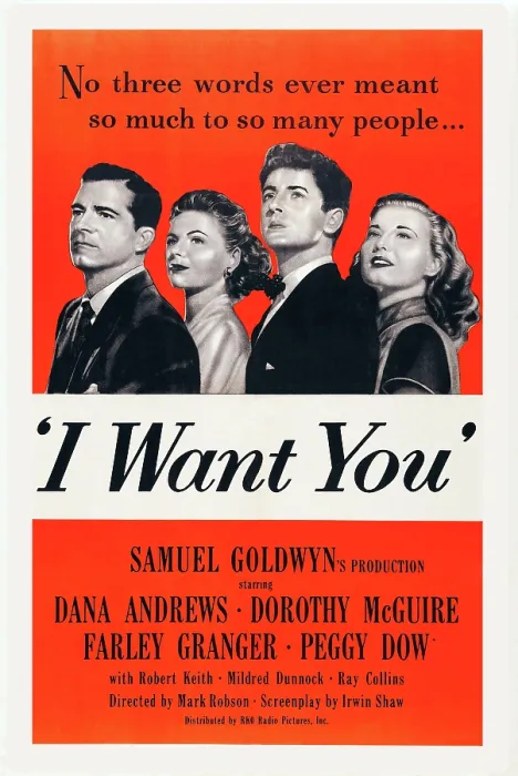 Framed Print : I WANT YOU, US poster art, from left: Dana Andrews, Dorothy McGuire, Farley Granger, Peggy Dow, 1951