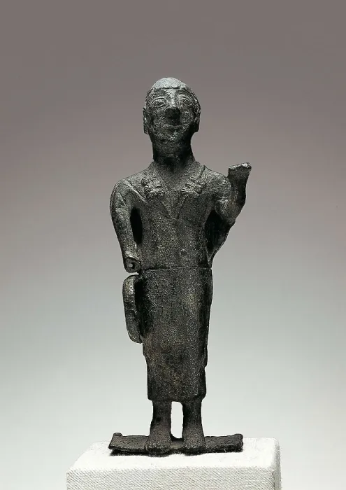 Framed Print : Iberian ex-voto. 3rd BC. Iberian art. Sculpture on bronze. SPAIN. Madrid. National Museum of Archaeology. Proc: SPAIN. Santa Elena. Sanctuary of Collado de los Jardines