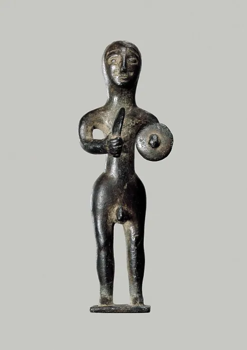 Framed Print : Iberian ex-voto: Warrior. 3rd BC. Iberian art. Sculpture on bronze. SPAIN. Madrid. National Museum of Archaeology. Proc: SPAIN. Santa Elena. Sanctuary of Collado de los Jardines