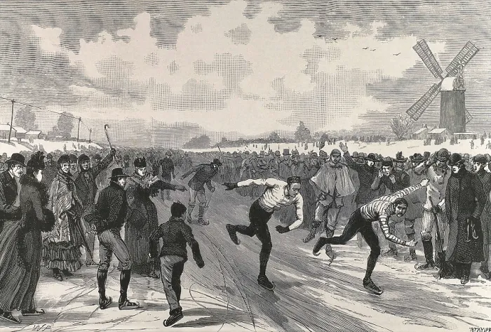 Framed Print : Ice-skating race in Littleport (Cambridgeshire). 1891. Contest at the arrival to the post between J. Smart and T. Wells. AISA / Everett Collection**US SALES ONLY**