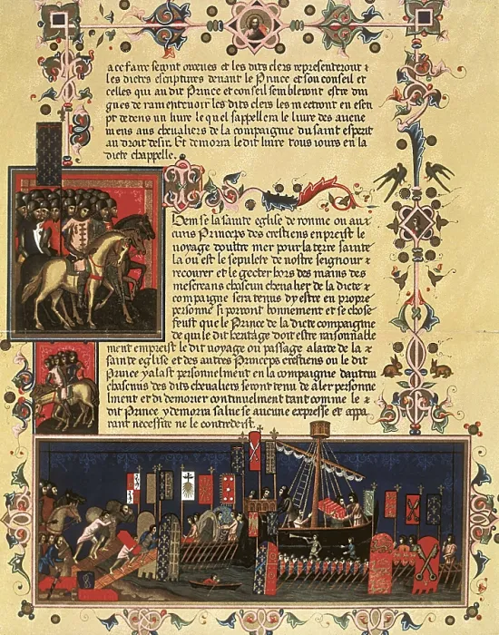 Framed Print : III Crusade of Richard the Lionhearted (1189-1192). Departure to the Crusades. Manuscript 4276, fol. 6. Gothic art. FRANCE. Paris. National Library