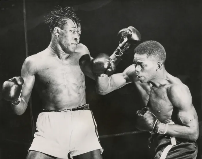 Framed Print : Ike Williams (right) vs. Kid Gavilan in Madison Square Garden. Gavilan won the fight. Jan 29, 1949. - (BSLOC_2014_17_156)