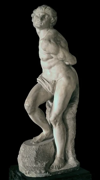 Framed Print : Il Prigione Ribelle or the Rebellious Slave, by Michelangelo Buonarroti or Bonarroti, 1513 - 1514, 16th Century, marble - France, Paris, Muse du Louvre. Whole artwork view