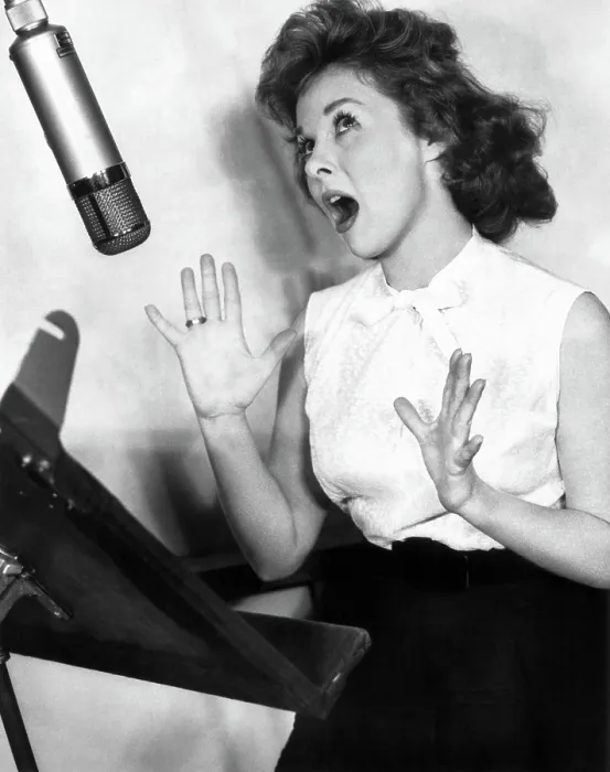 Framed Print : I'LL CRY TOMORROW, Susan Hayward at recording session, 1955