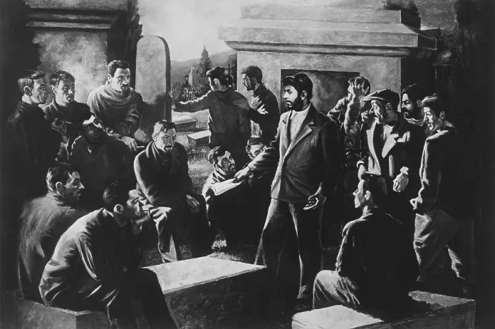 Framed Print : Illegal meeting of the Tiflis workers held, under Stalin's leadership, in the Khodjevanski Cemetery. Georgia, 1898. (CSU_2015_11_1388) Framed Print : Illegal meeting of the Tiflis workers held, under Stalin's leadership, in the Khodjevanski Cemetery. Georgia, 1898. (CSU_2015_11_1388)