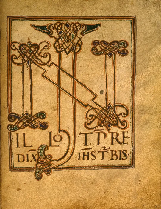 Framed Print : Illuminated capital J N, by Unknown Artist, 11th Century, manuscript - Italy, Piedmont, Turin, National University Library. Detail