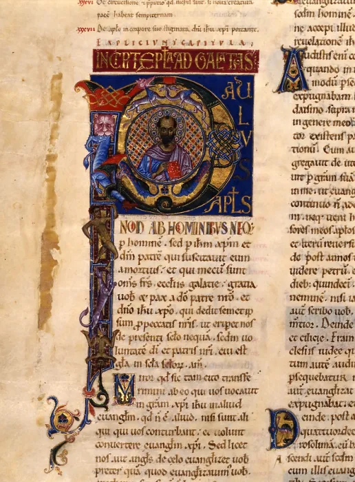 Framed Print : Illuminated Capital P with Saint Paul, ms. 3, by Unknown Artist, 12th Century, miniature - Italy, Friuli-Venezia Giulia, San Daniele del Friuli, Guarneriana Library. Detail Framed Print : Illuminated Capital P with Saint Paul, ms. 3, by Unknown Artist, 12th Century, miniature - Italy, Friuli-Venezia Giulia, San Daniele del Friuli, Guarneriana Library. Detail