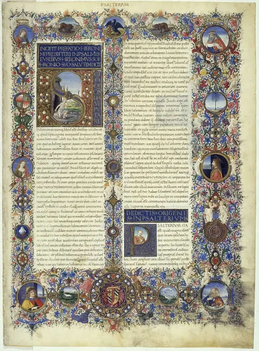 Framed Print : Illuminated page from the Bible of Federico di Montefeltro, from Unknown Artis close to Attavante Attavanti, 1476 - 1478, 15th Century, manuscript on parchment - Vatican Framed Print : Illuminated page from the Bible of Federico di Montefeltro, from Unknown Artis close to Attavante Attavanti, 1476 - 1478, 15th Century, manuscript on parchment - Vatican