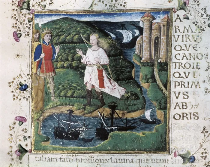 Framed Print : Illustration of the 1st Book of 'The Aeneid': the vessels of Aeneas and his fellows are diverted by the storm through Carthage, where they are welcomed by Queen Dido
