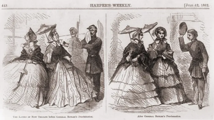 Framed Print : Illustration of the effect of Gen. Benjamin Butler's General Order 28, or the Woman Order during the US Civil War