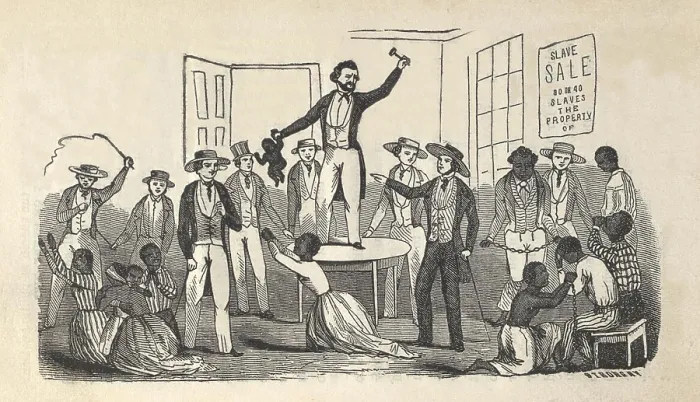 Framed Print : Illustration of fugitive slave Henry Bibb's eyewitness account of a slave auction