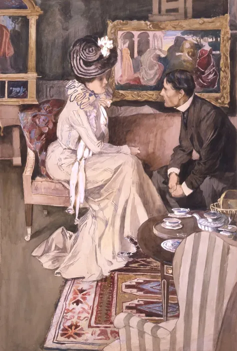 Framed Print : Illustration from Henry James short story, BROKEN WINGS by Maurice Greiffenhagen