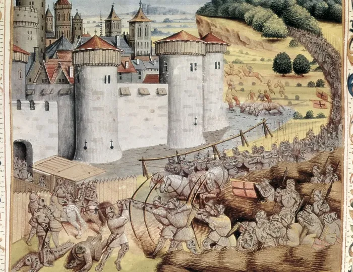 Framed Print : Illustration of 'Le Jouvencel'. Batte at the walls of a city. SPAIN. San Lorenzo de El Escorial. Royal Library of the Monastery of El Escorial