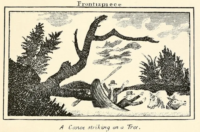 Framed Print : Illustration from Lewis and Clark's journal of the Corps of Discovery from 1803-6. A Canoe striking on a tree