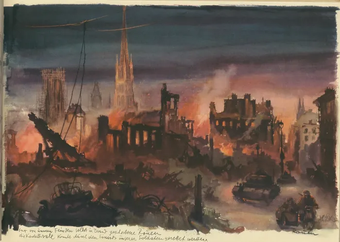 Framed Print : Illustration showing the destruction of Rouen, France in 1944. Rouen was heavily bombed between March and August 1944 just before and during the Battle of Normandy Framed Print : Illustration showing the destruction of Rouen, France in 1944. Rouen was heavily bombed between March and August 1944 just before and during the Battle of Normandy